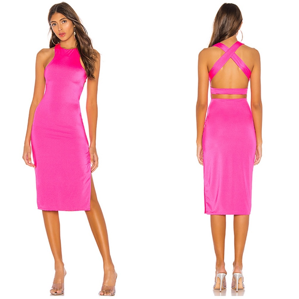 H:ours New Elora Neon Pink Midi Bodycon Dress